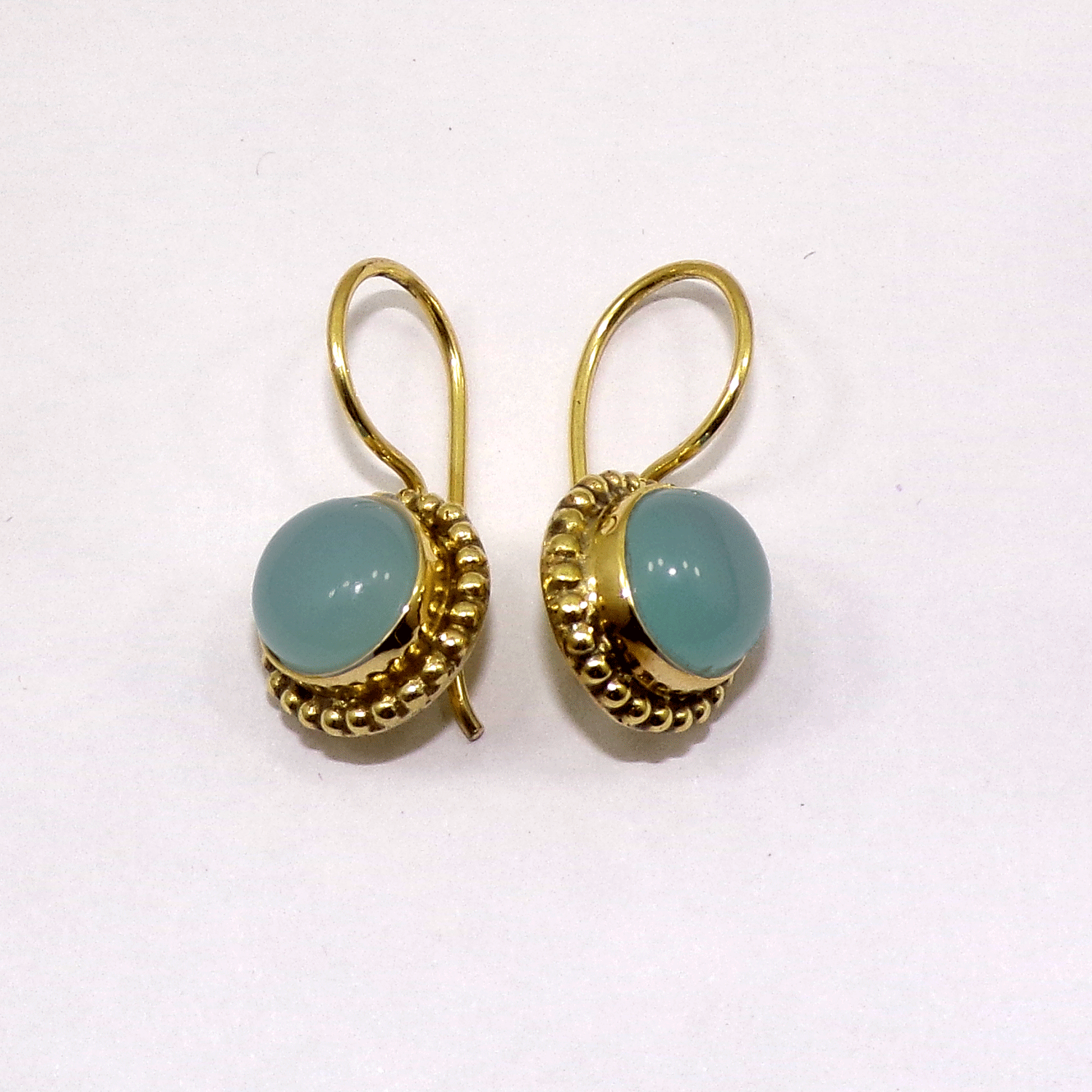 Aqua Chalcedony Cab Earring C - JBE999 Newley Design Gemstones Gold Plating Brass Cab Plain Earring